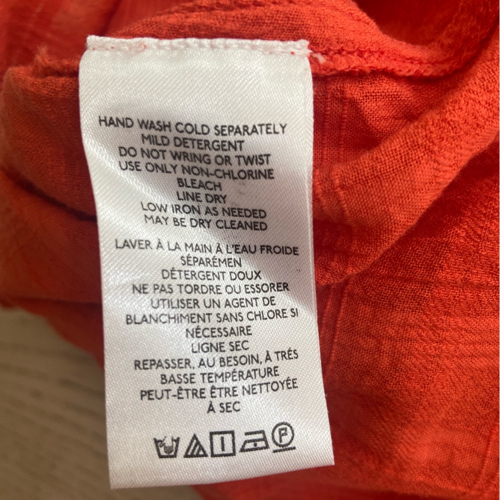 Anthro Pilcro Tavi Oversized Textured Cotton Blouse Small Coral Red Top EUC - Picture 7 of 10